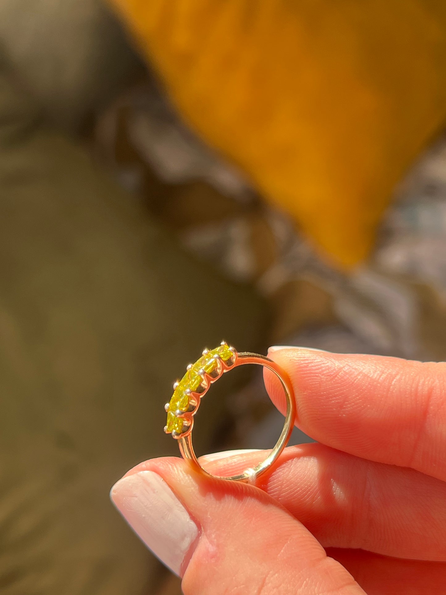 Half eternity yellow diamond ring