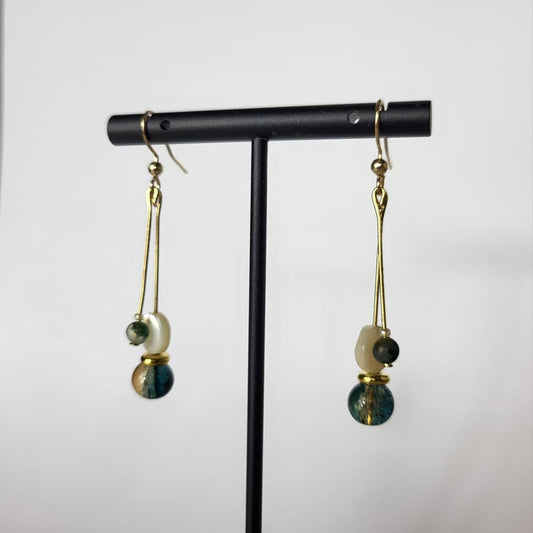 2 drop czech glass gold earrings