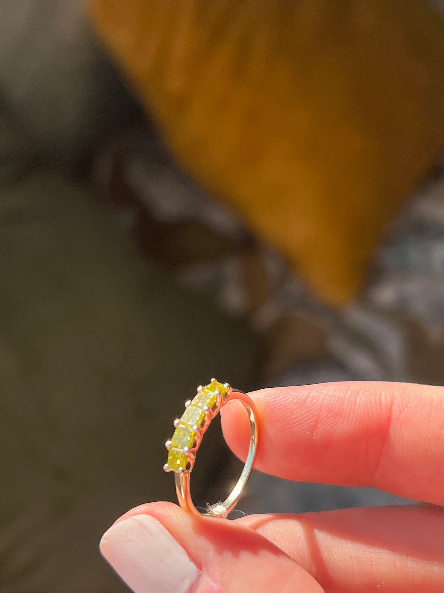 Half eternity yellow diamond ring