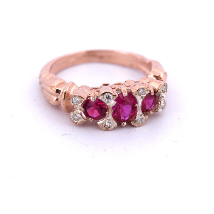 Ruby & diamond 9ct rose gold ring