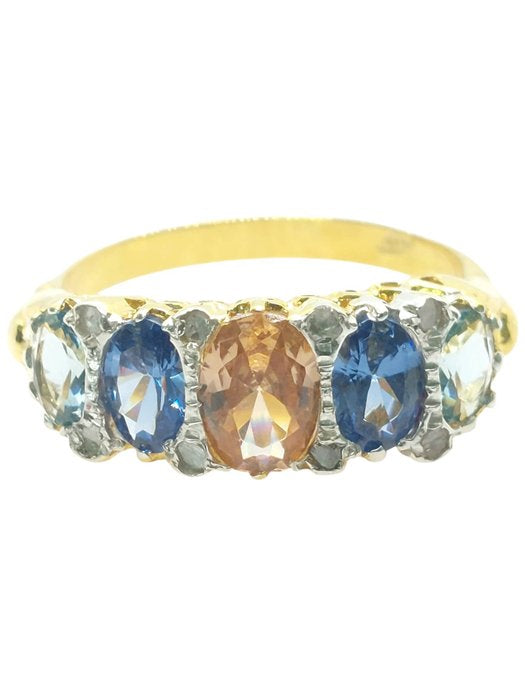 Sapphire & aquamarine 9ct & silver ring
