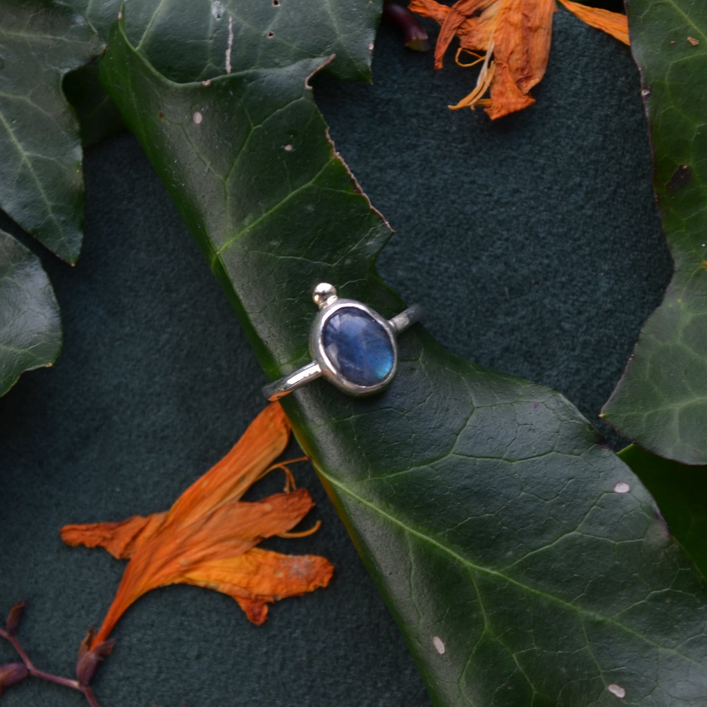 Labradorite gold drop ring