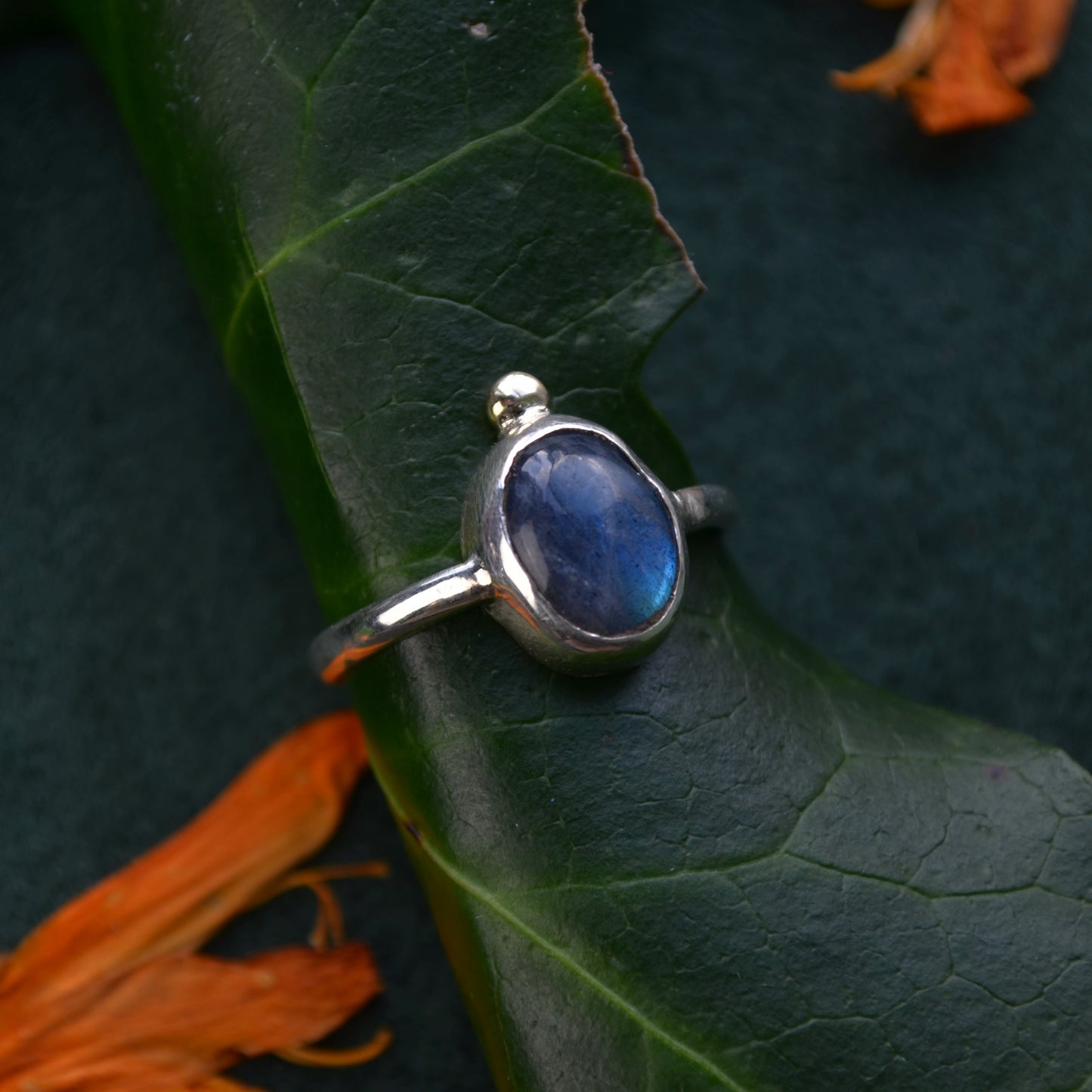 Labradorite gold drop ring