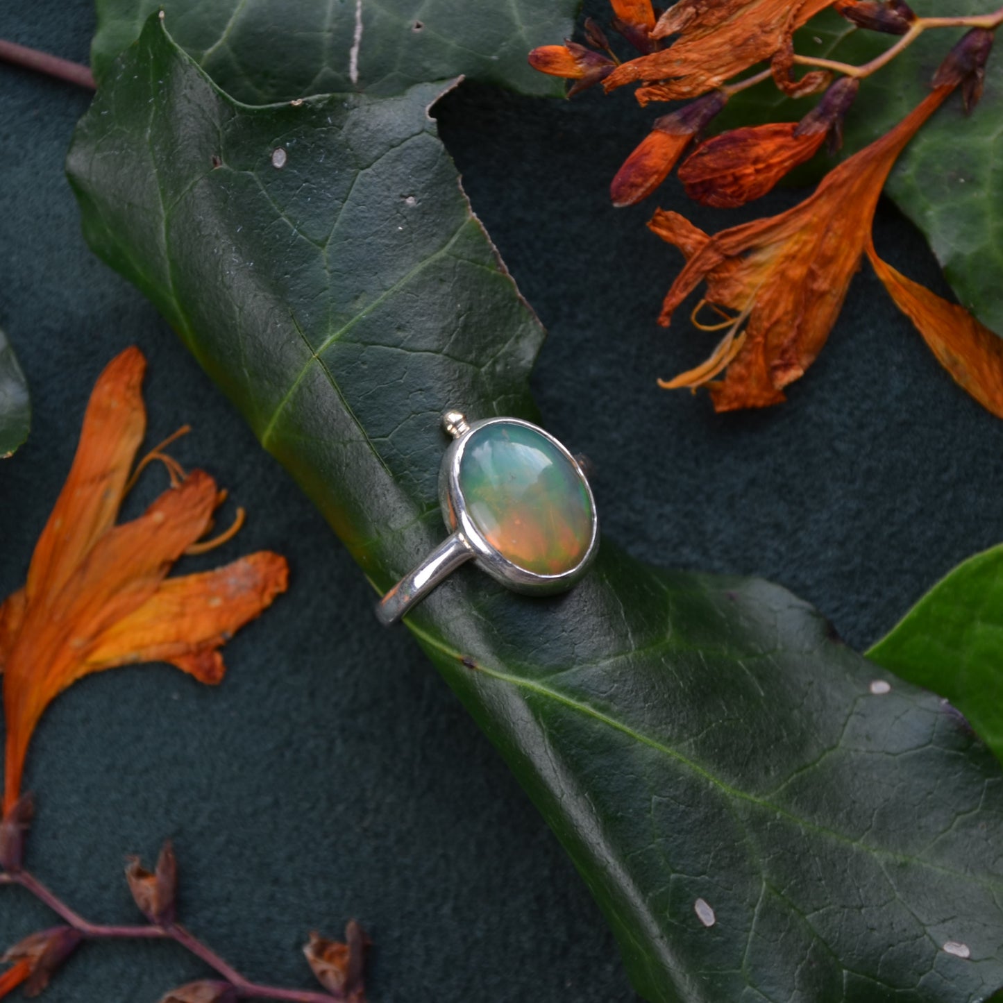 Ethiopian opal gold drop ring