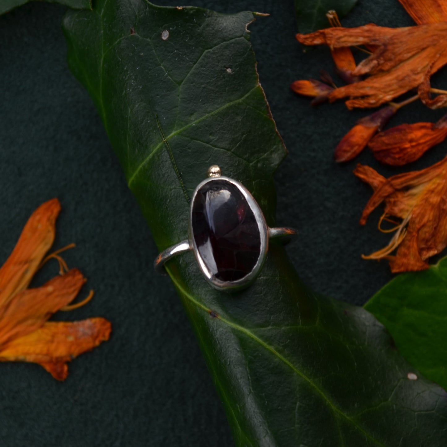 Garnet gold drop ring