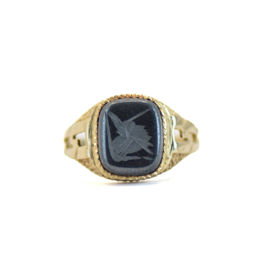 Vintage centurion hematite 9k gold ring