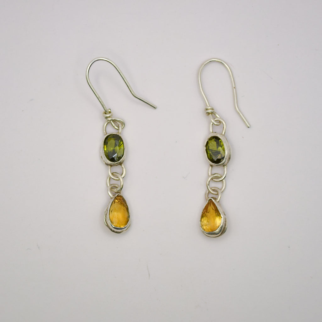 Green tourmaline & citrine dangle earrings