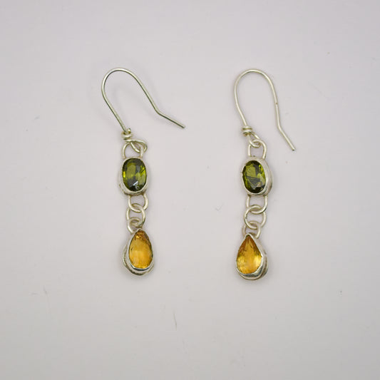 Green tourmaline & citrine dangle earrings