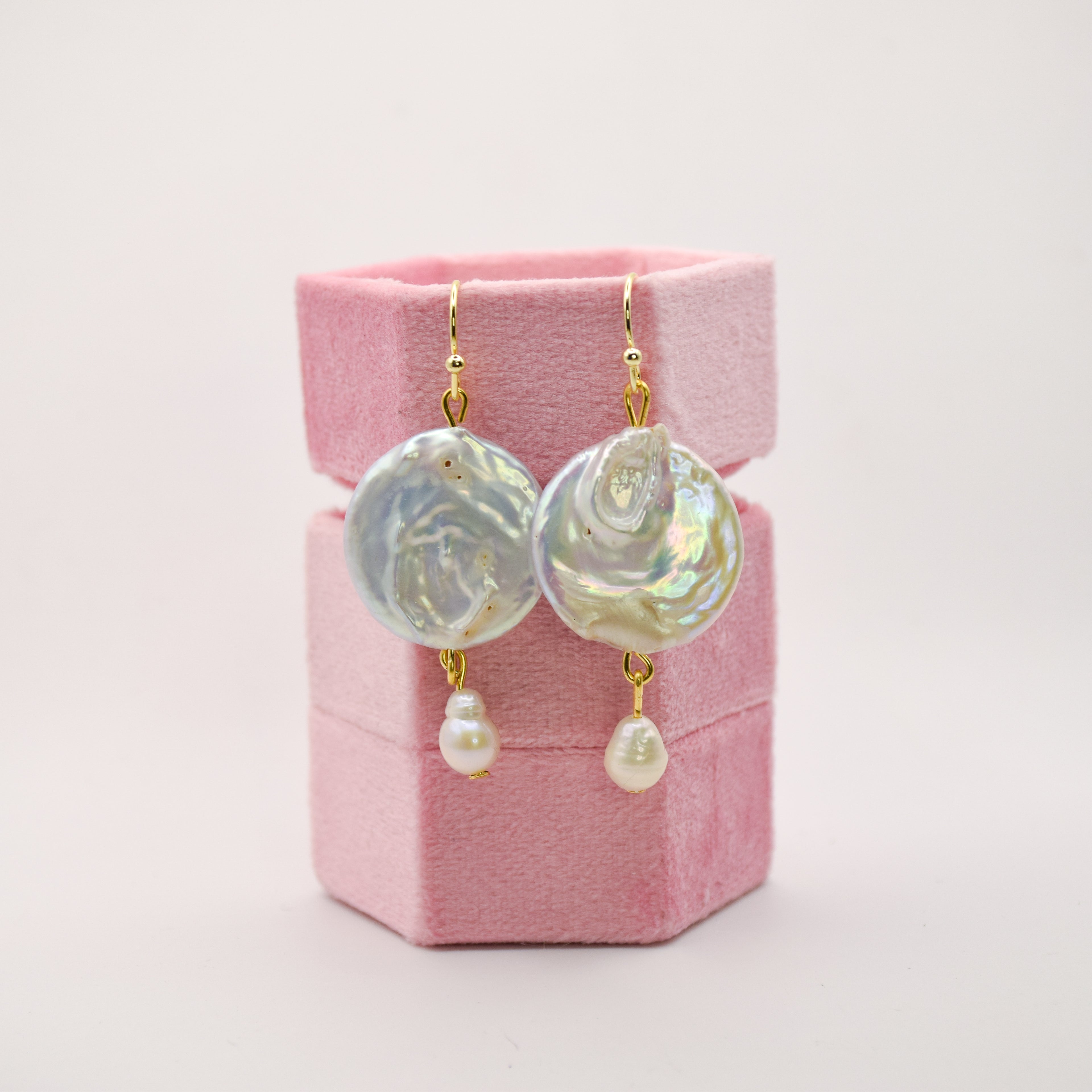 Baroque pearl droplet gold earrings