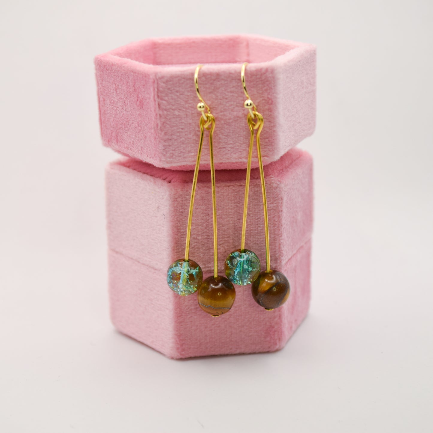 Merrow drop earrings - Tiger's eye & czech glass