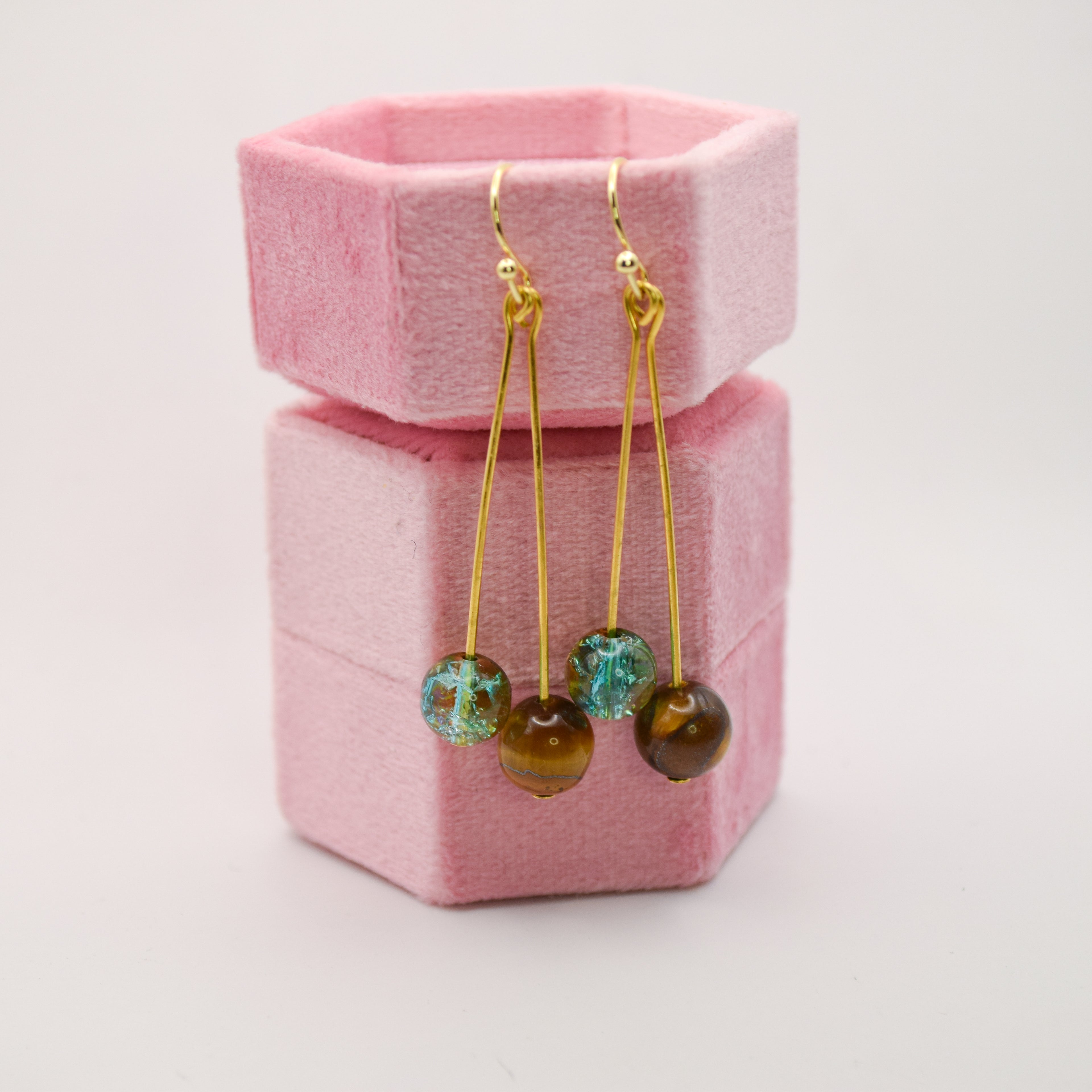 Merrow drop earrings - Tiger's eye & czech glass