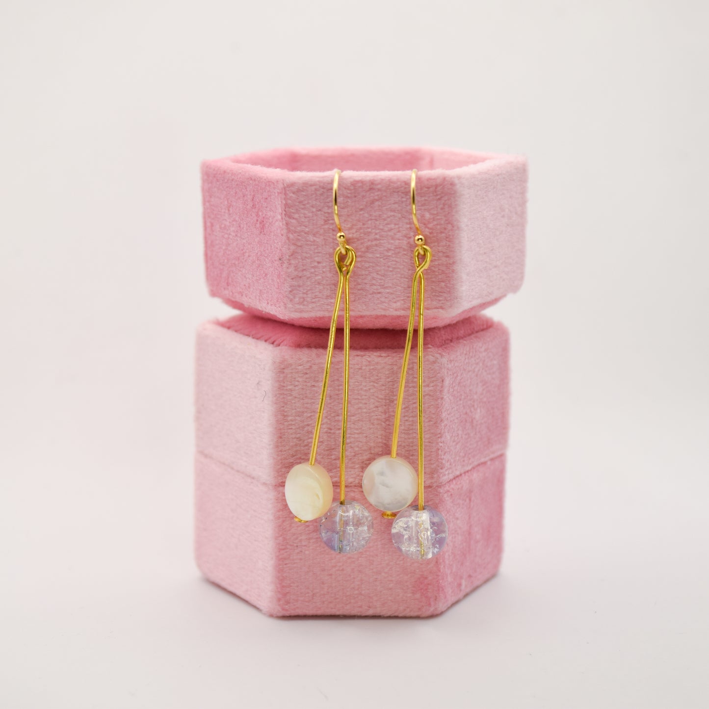 Merrow drop gold earrings - pearl & czech glass