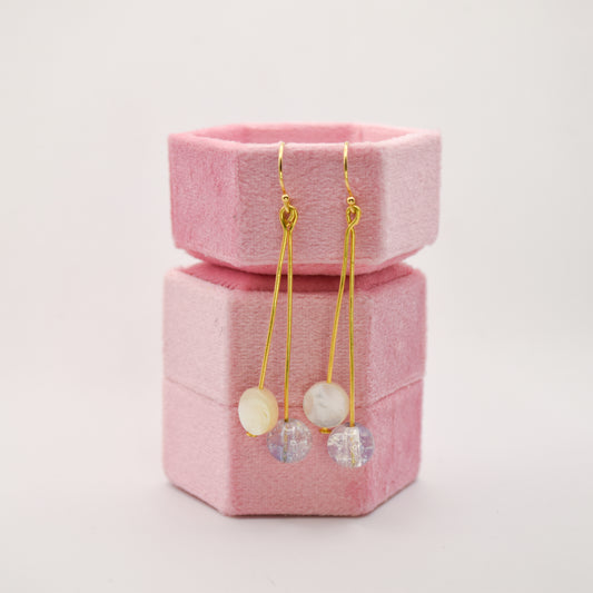 Merrow drop gold earrings - pearl & czech glass