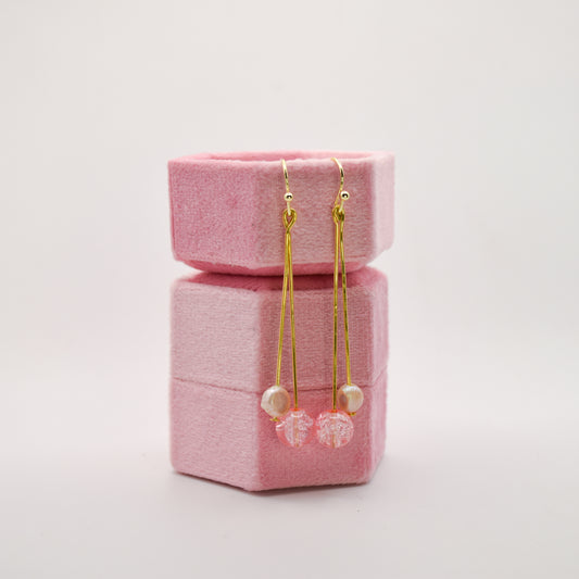 Merrow drop earrings - pearl & pink czech glass