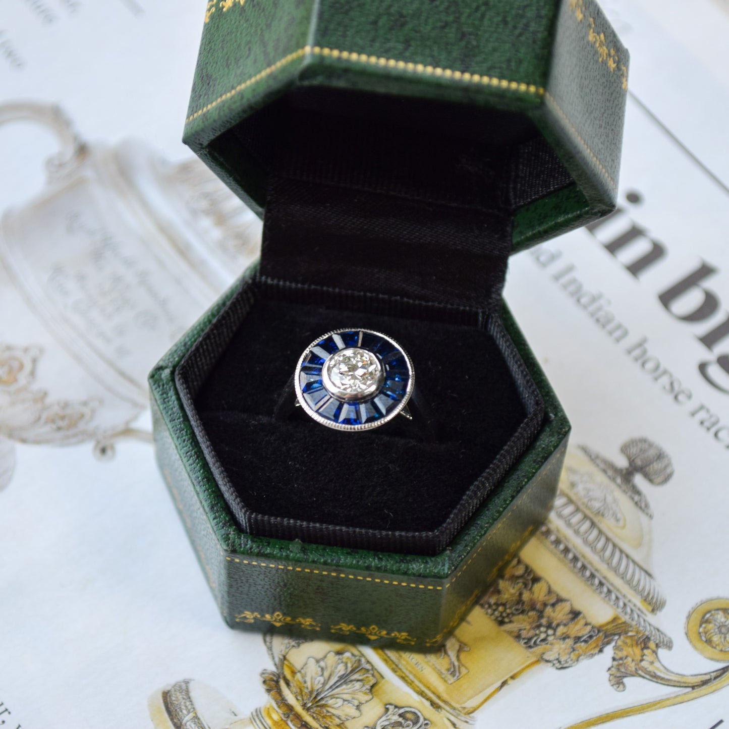Diamond and sapphire art deco ring