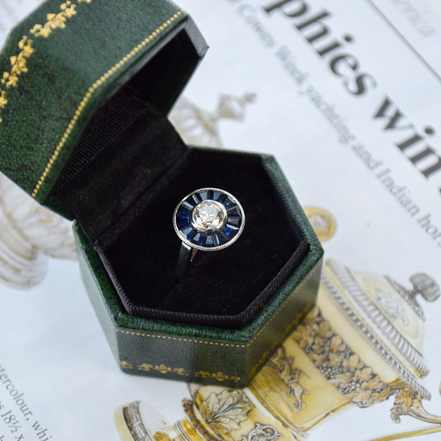 Diamond and sapphire art deco ring