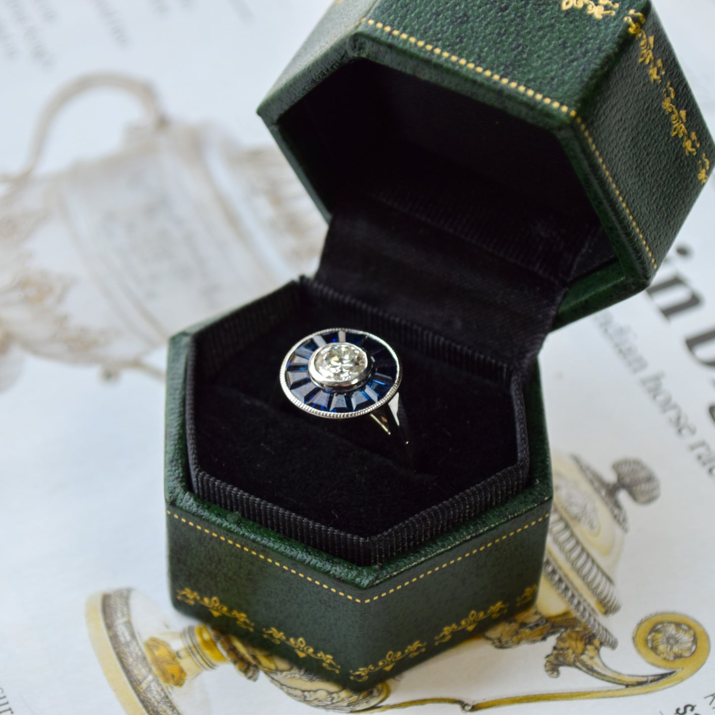 Diamond and sapphire art deco ring