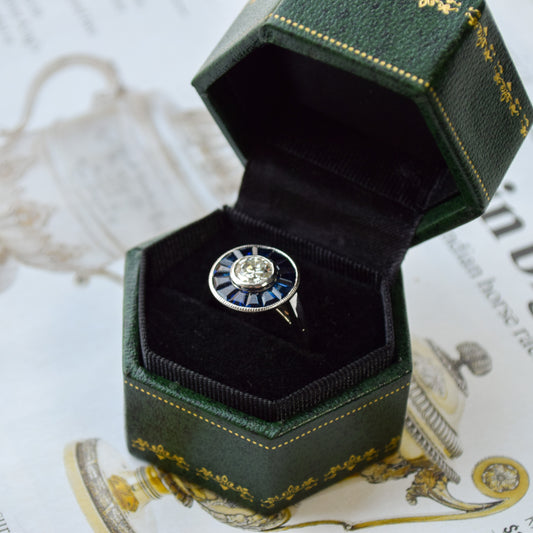 Diamond and sapphire art deco ring