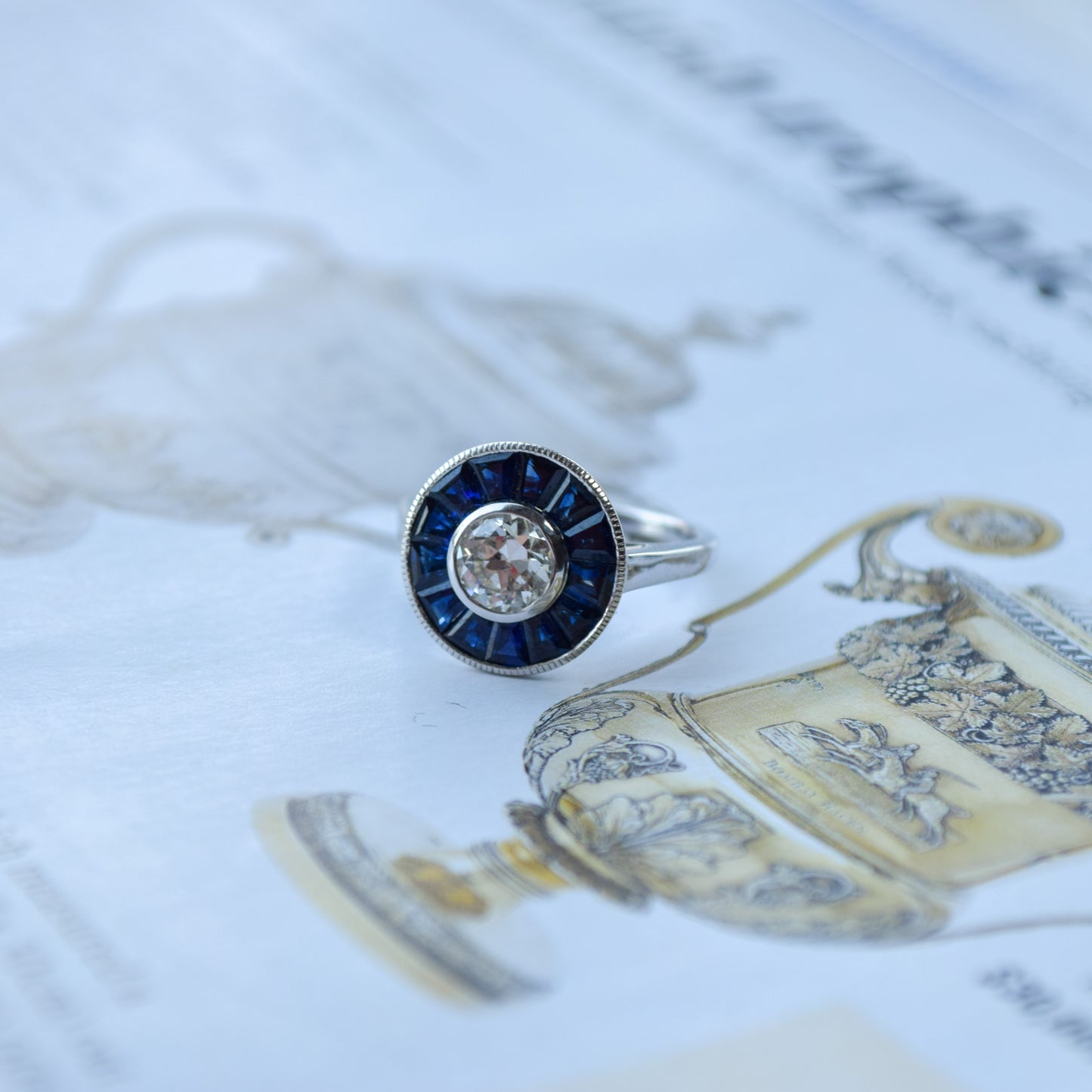 Diamond and sapphire art deco ring
