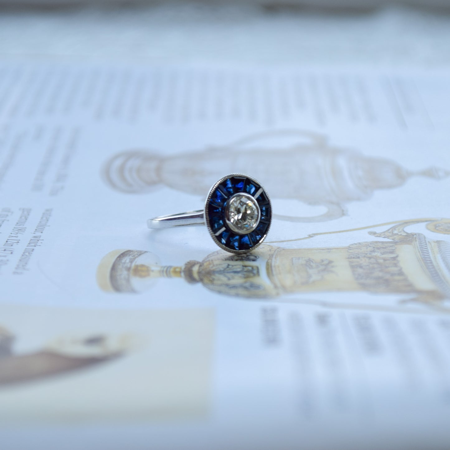 Diamond and sapphire art deco ring