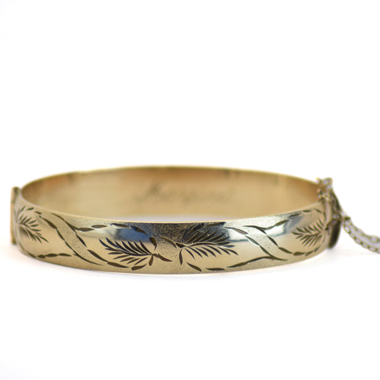 Rolled gold 9ct leaf engraved bangle