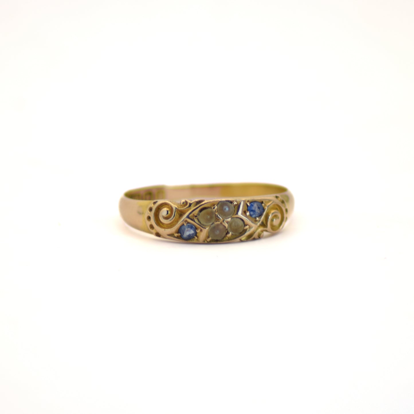 Victorian 15ct gold sapphire and pearl ring