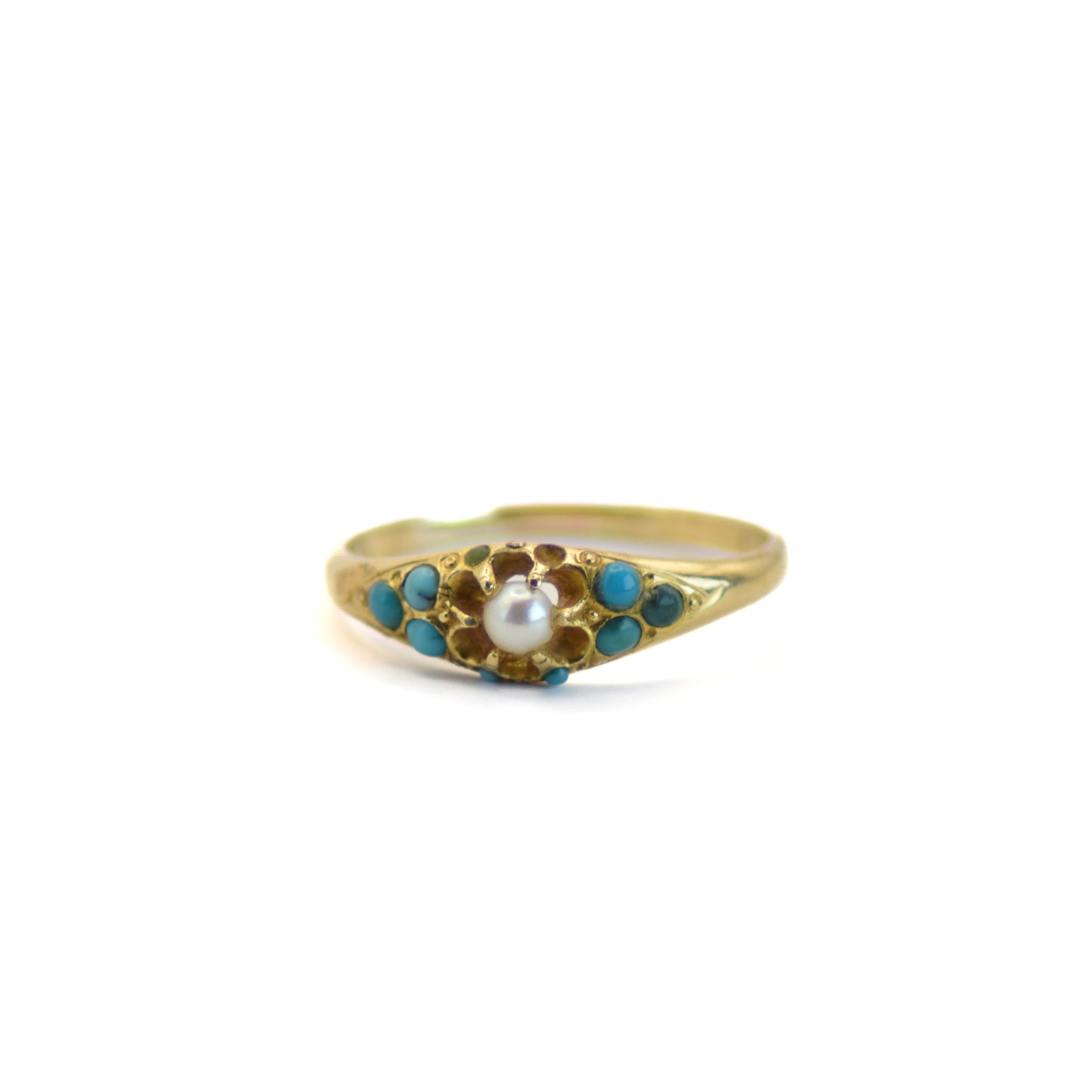 Turquoise & pearl 9ct gold ring