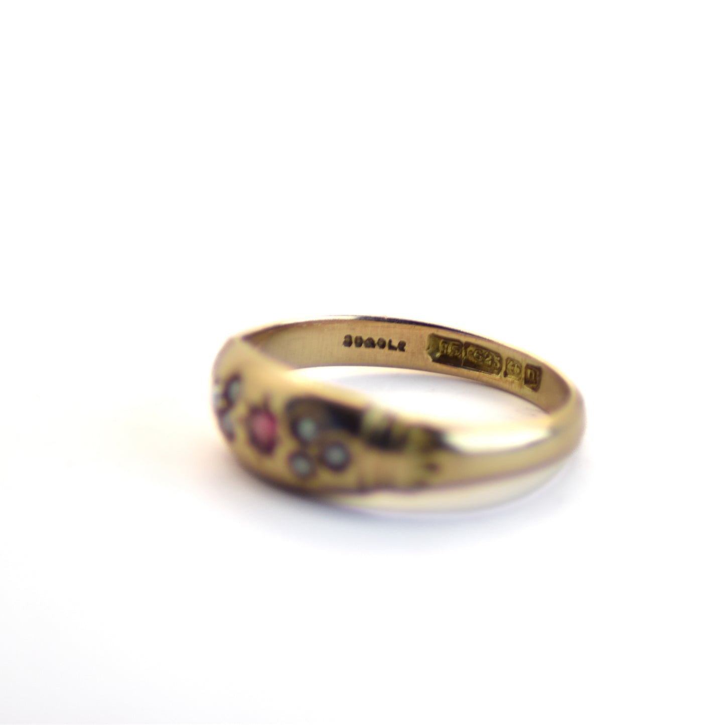 Ruby & pearl gypsy ring 15ct gold