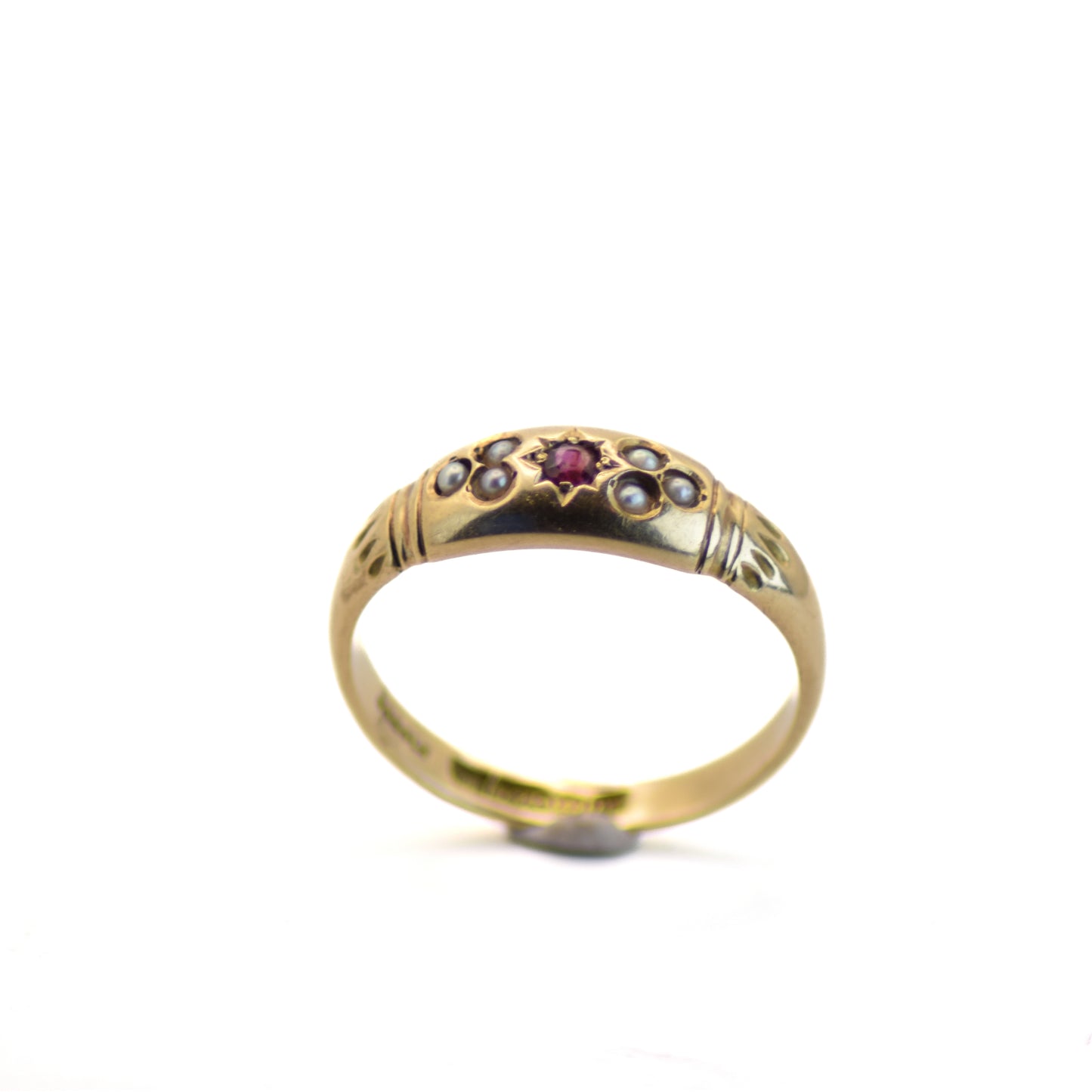 Ruby & pearl gypsy ring 15ct gold