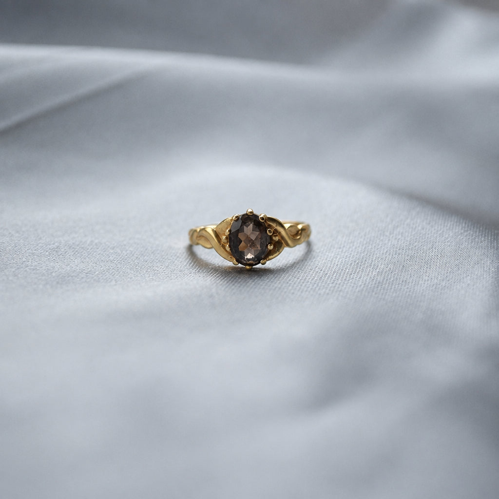 Smokey quartz vintage 9ct gold ring