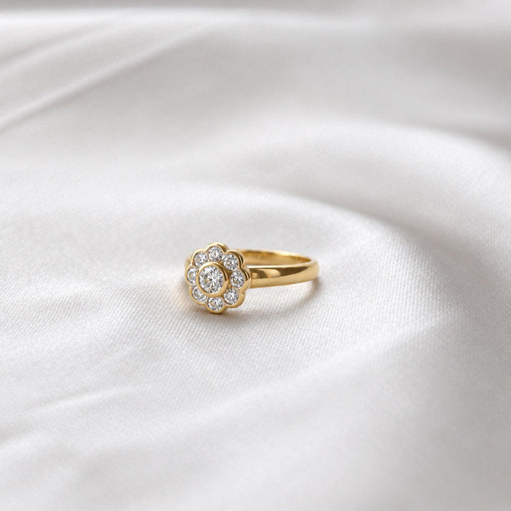 Floral gold CZ ring