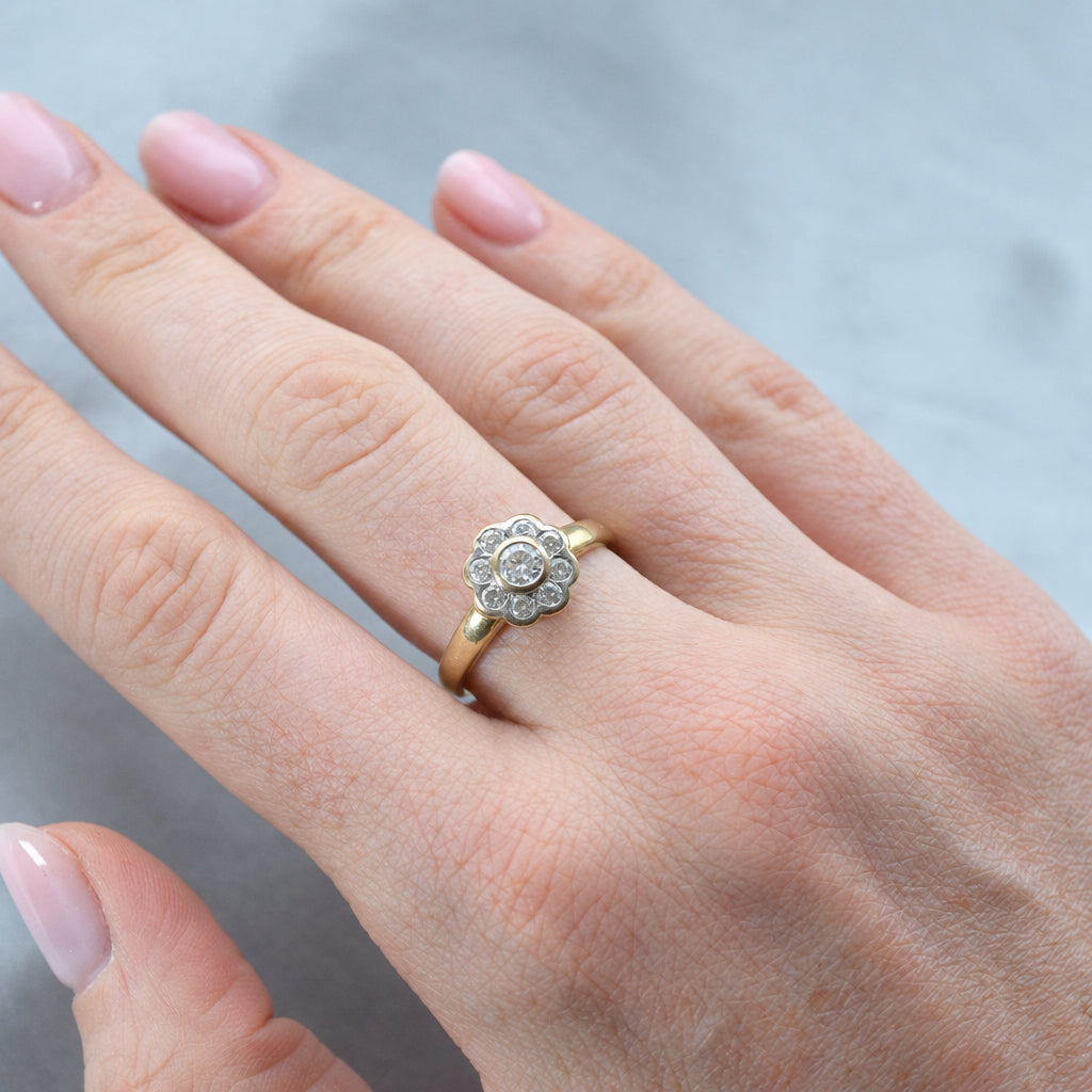 Floral gold CZ ring