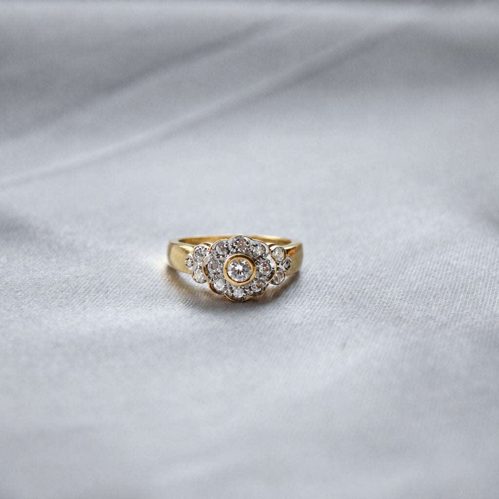 CZ floral cluster ring with accents in 9ct gold