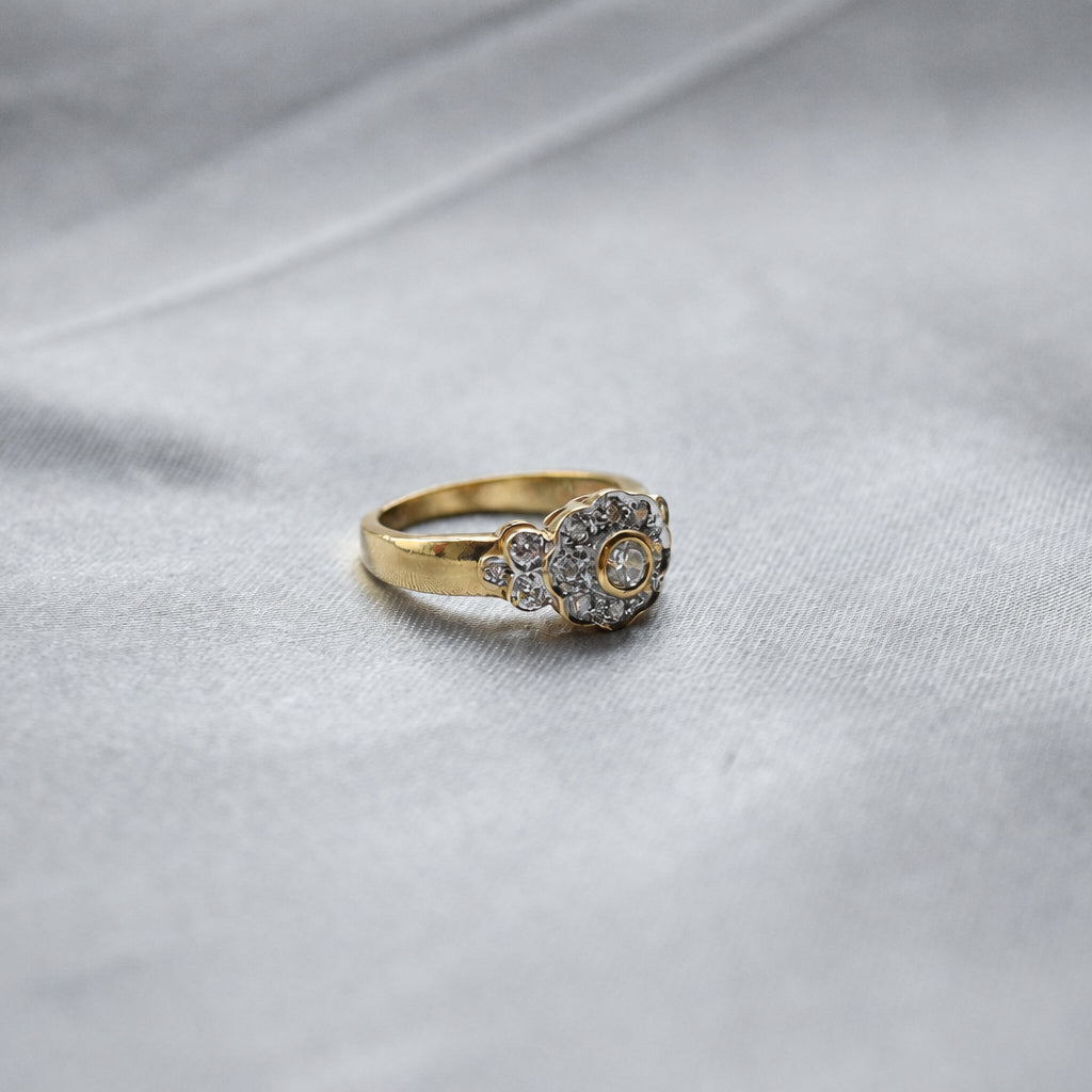 CZ floral cluster ring with accents in 9ct gold