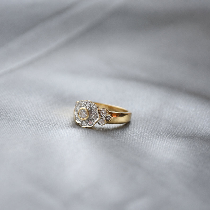 CZ floral cluster ring with accents in 9ct gold