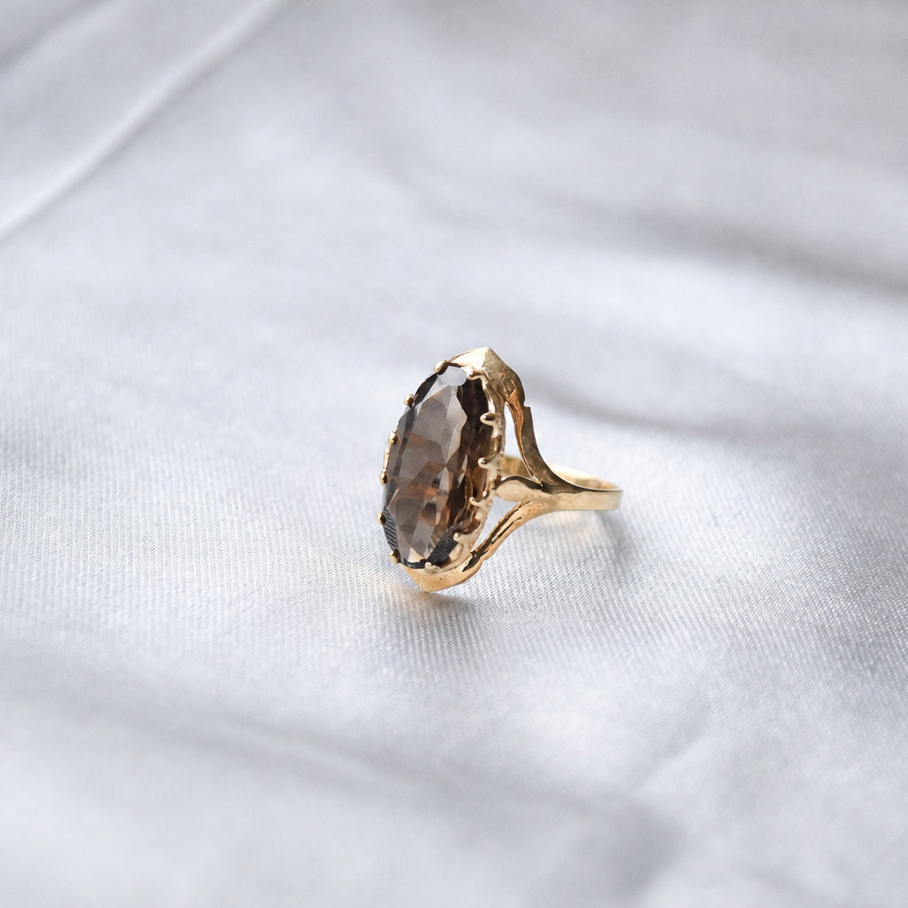 Smokey quartz vintage 9ct gold ring