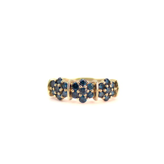 Blue Diamond Triple Cluster 9k gold ring