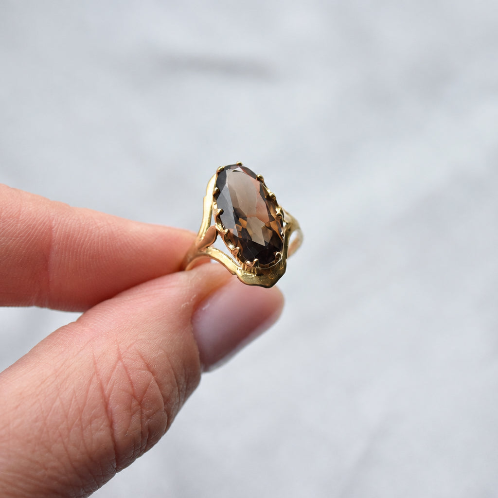 Smokey quartz vintage 9ct gold ring