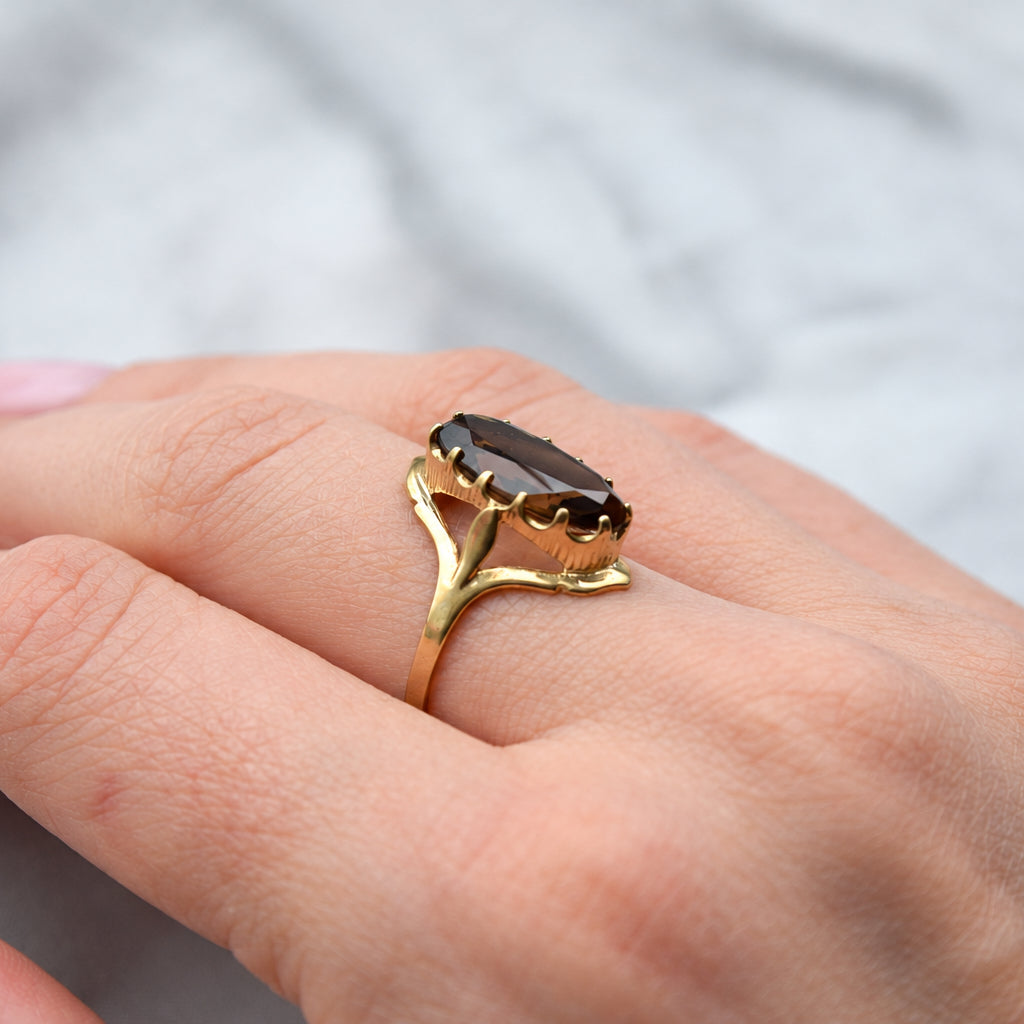 Smokey quartz vintage 9ct gold ring