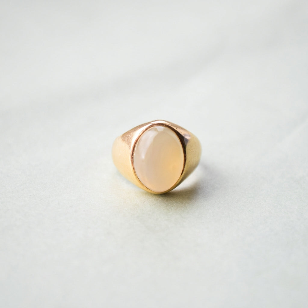 Moonstone 9ct gold chunky signet ring