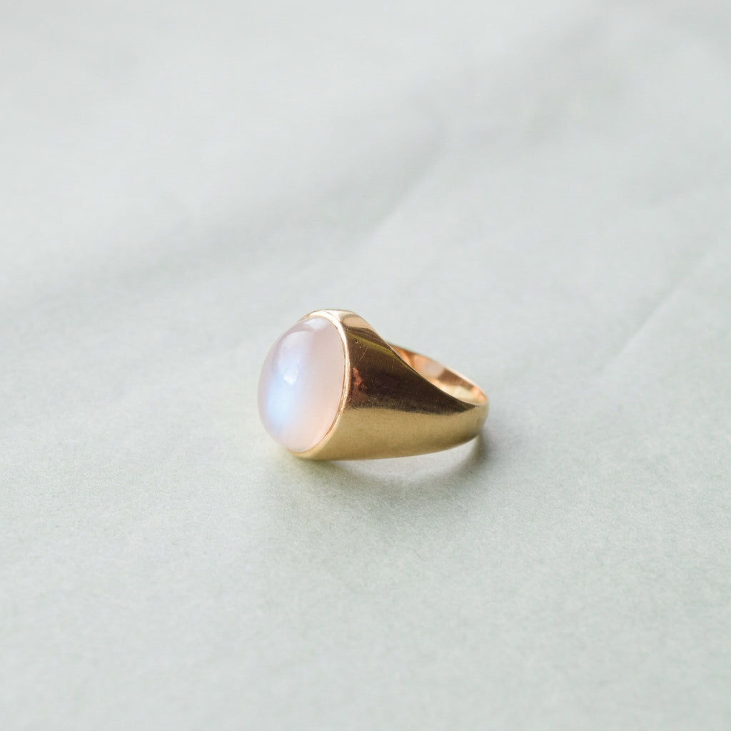 Moonstone 9ct gold chunky signet ring