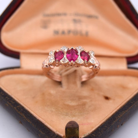 Ruby & diamond 9ct rose gold ring